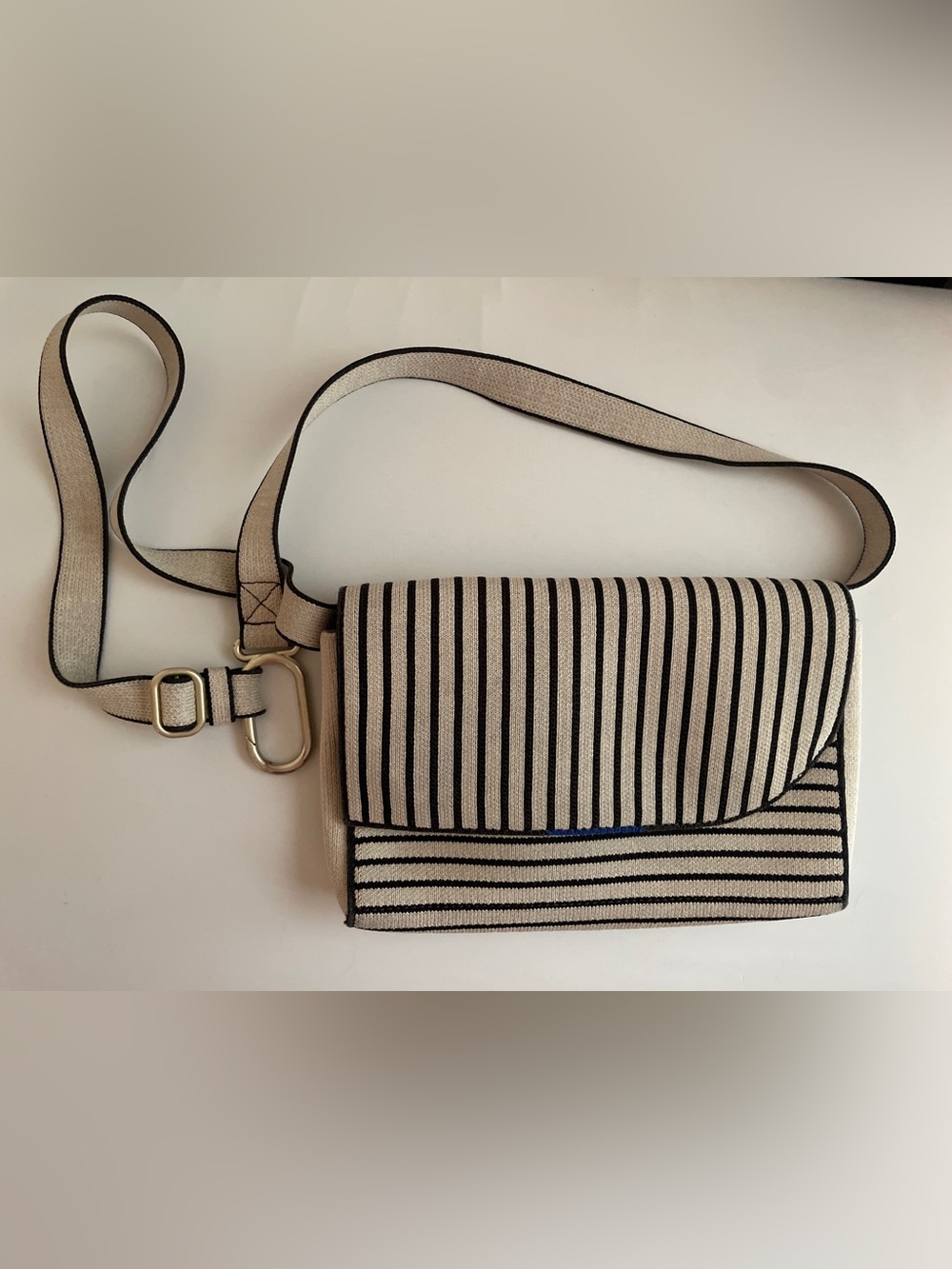Rothy's Beige and Black Striped Convertible Crossbody Belt Bag